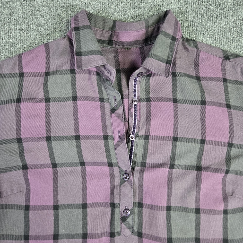 Kuhl Rukus Women's Plaid Flannel Pullover Shirt Size Large Purple Pockets Hiking - Picture 2 of 14